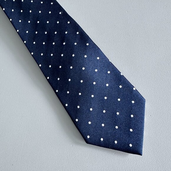 Men's Silk Tie - Navy / White Polka Dots - Picture 7 of 7
